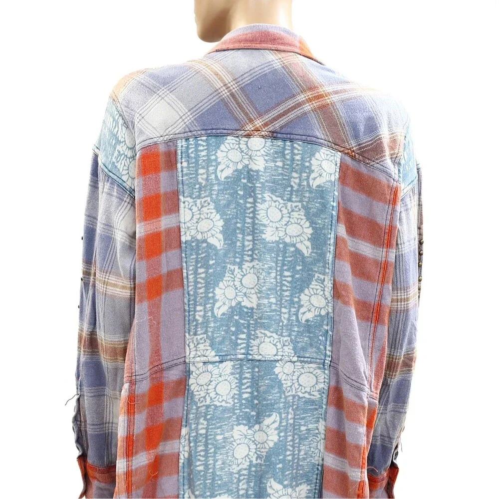 Free People We The Free Flannel Painted Hills Maxi Shirt Top Oversized S 285336